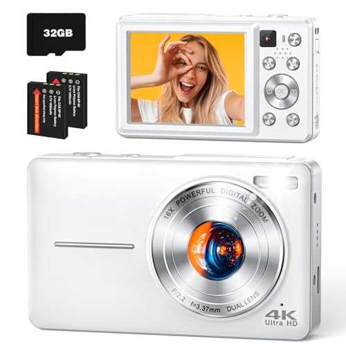 Digital Camera 64MP with 2.4" LCD Display, Anti Shake, 16X Digital Zoom Compact Vlogging Camera for Children, Teenagers