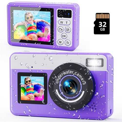 Digital Camera,10FT Underwater Camera with 32G, 2.8'' Dual Screen Waterproof Compact Small Portable for Snorkeling,18X Digital Zoom for Kids Teenagers Beginners Adults